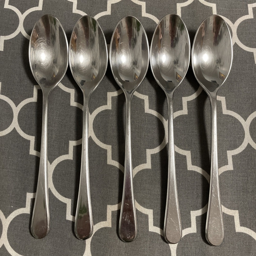 Robert Welch Radford Flatware Five Soup Spoons "Bright" Shiny Pre-owned